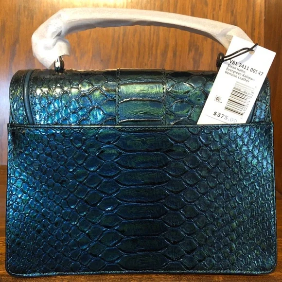 NWT-Brahmin-Small Hallie-Evergreen Kalopsia-TopHandle Satchel-SnakeEmbossed-$375 - Picture 6 of 16
